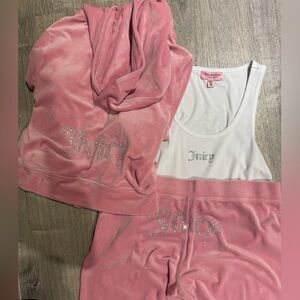 Juicy Couture Pink Velour Rhinestone Lounge Set with White Tank
